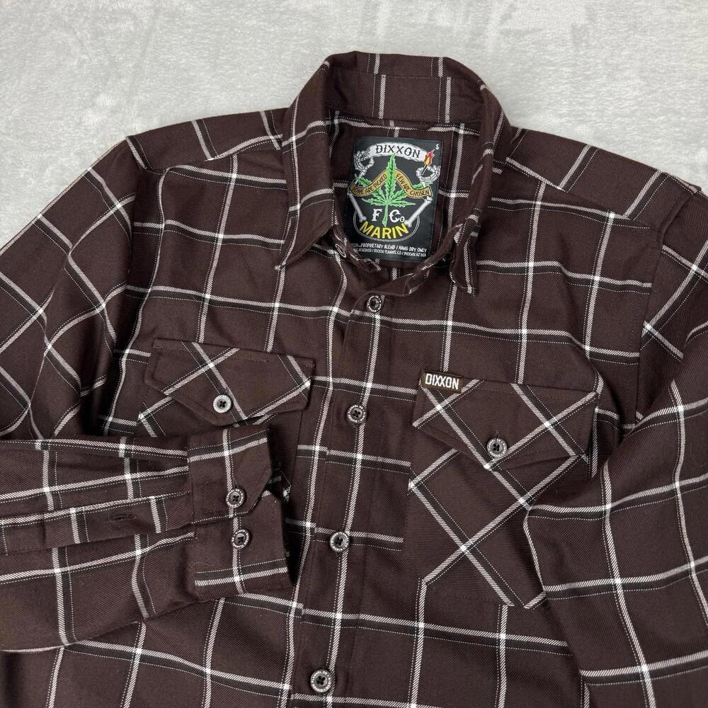 Dixxon Flannel Co Shirt Mens Small FC Marin Brown Plaid Biker Button Down Preppy